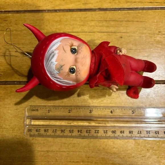 Vintage rare Devil diablo red rojo Doll ornament w defects Valentine’s Day decor - Picture 10 of 16